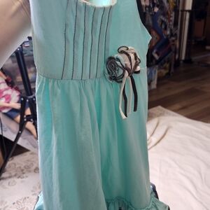 Isobella and Chloe Aqua Kids Dress with Floral Accent